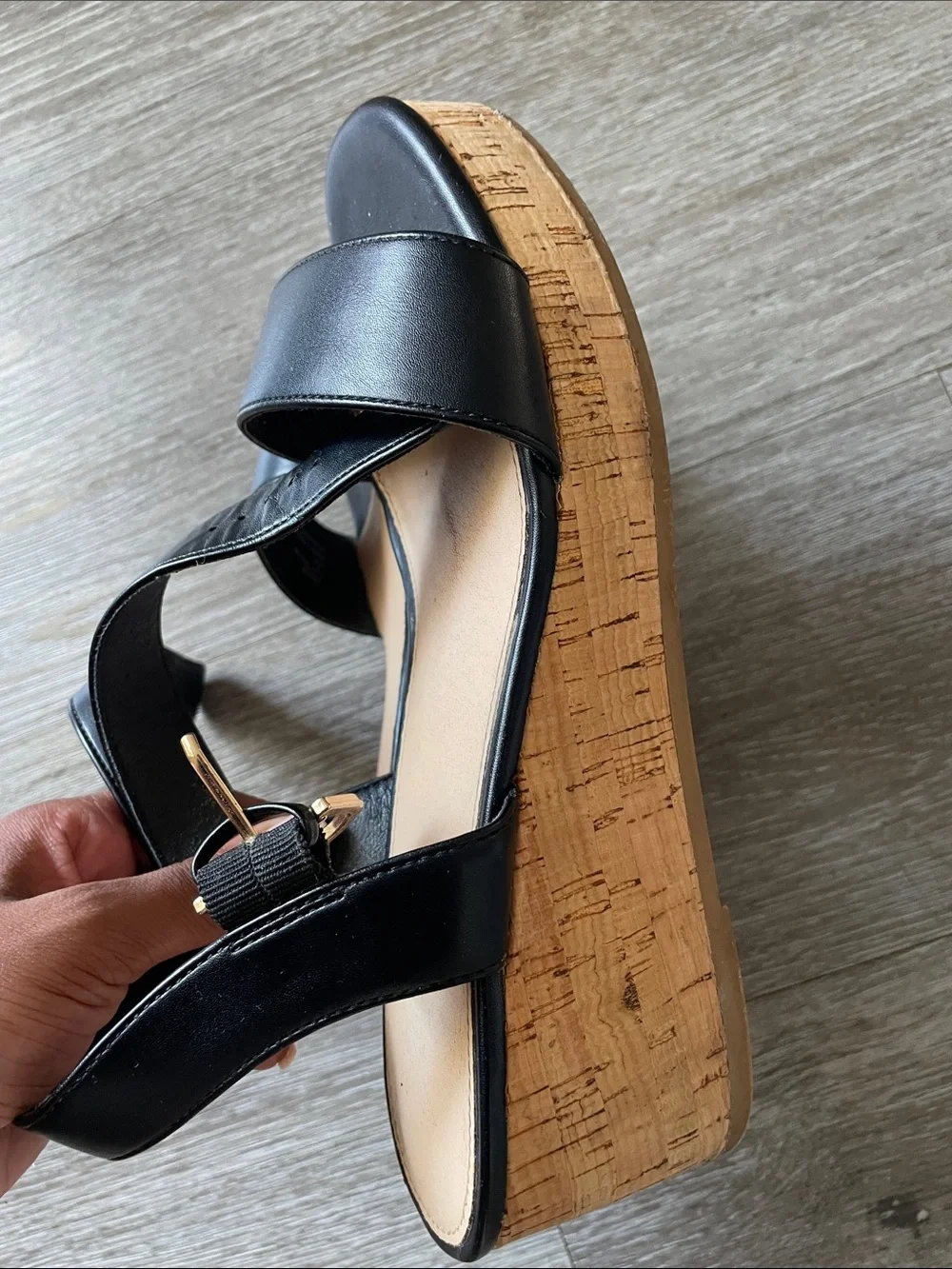 Xappeal Black Cork Wedge Sandals